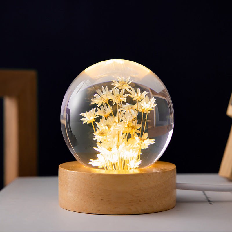 3D Kristallen Bloemenlamp met USB en Hars Design