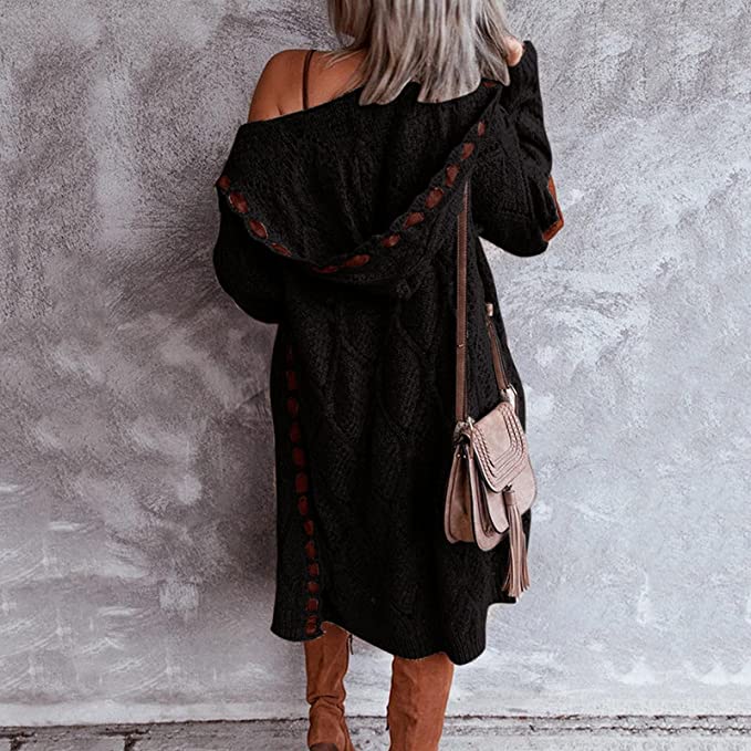 Lang Grof Gebreid Dames Vest met Capuchon – Oversized