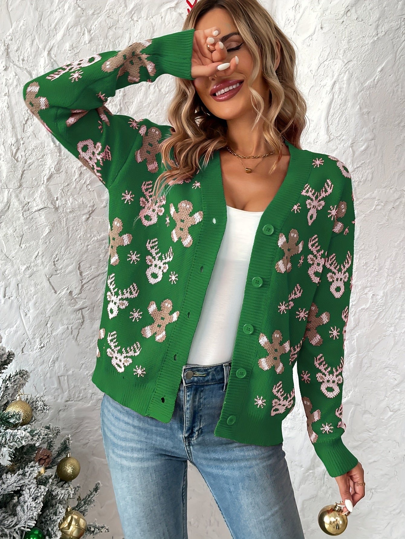 Kerst Cardigan voor Dames – Gebreid Vest met Winterse Print