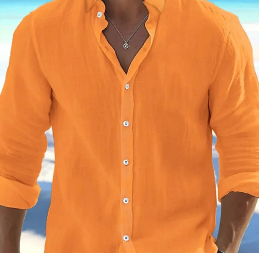 Linnen Overhemd Heren Licht Ademend Open Kraag