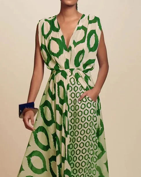 Mouwloze Tweedelige Set met Print en Hoge Taille