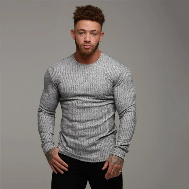 Heren Ribfit Longsleeve – Slim Fit Gebreide Stretch Trui