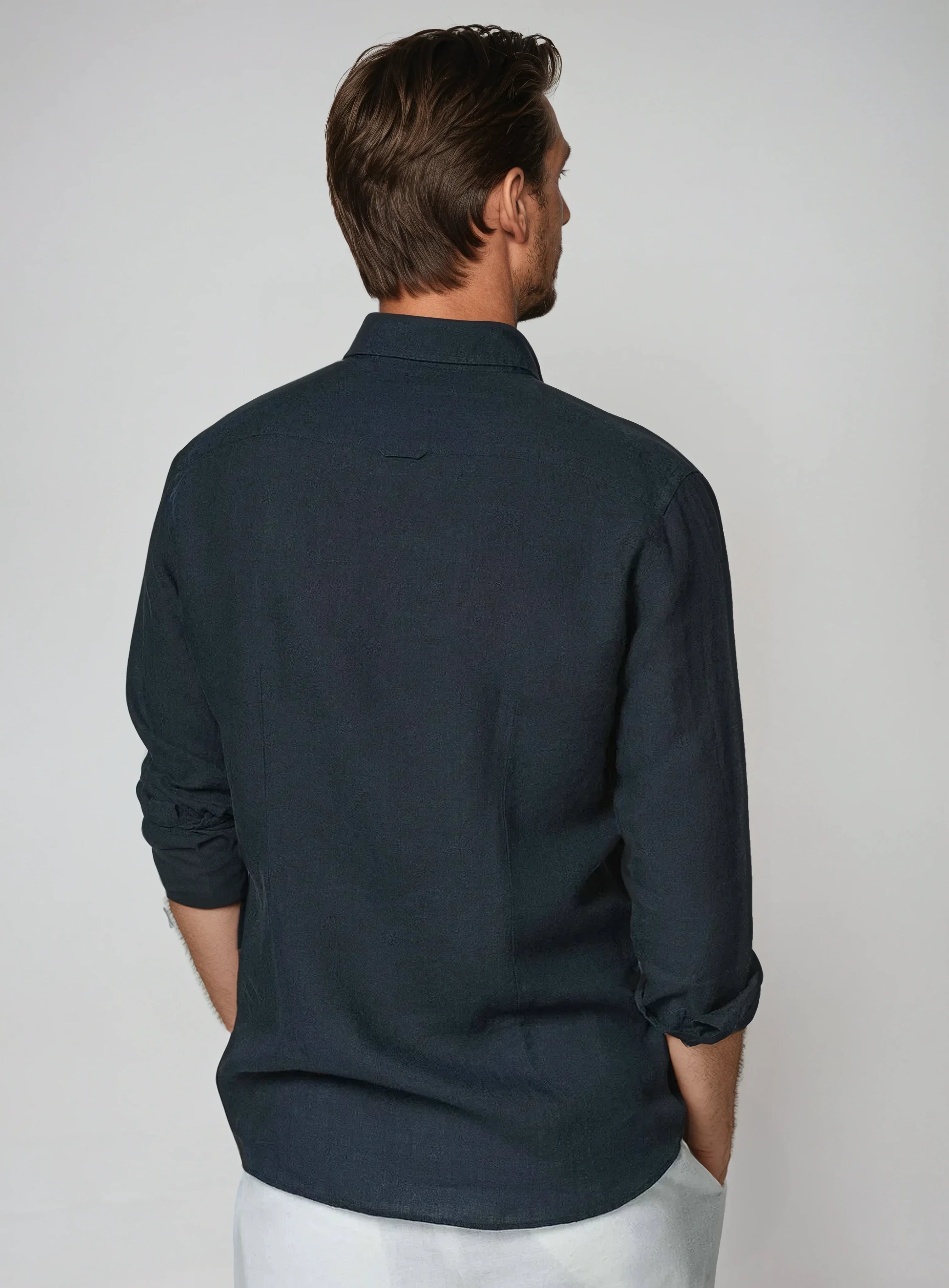 Linnen Overhemd Marineblauw Tijdloos Comfortabel