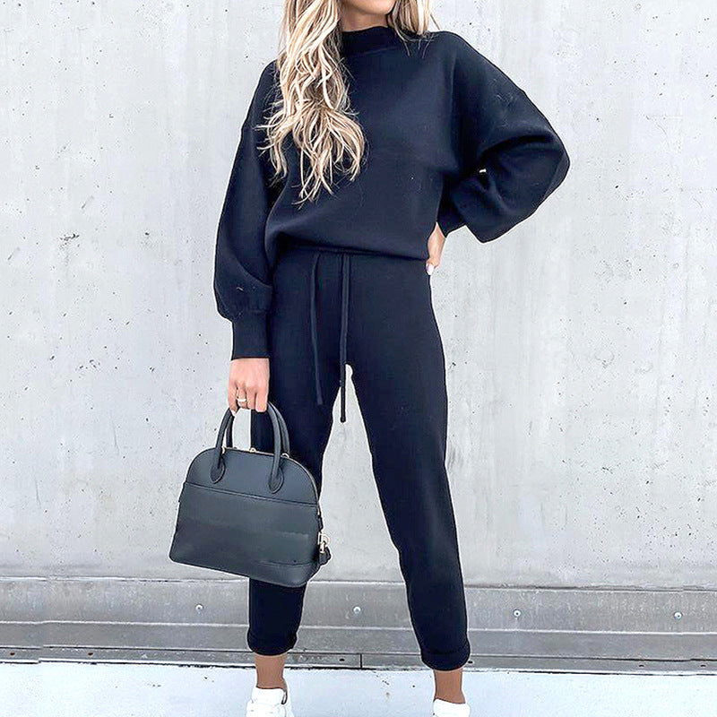 Dames huispak zacht 2-delig coltrui met hoge taille broek loungewear