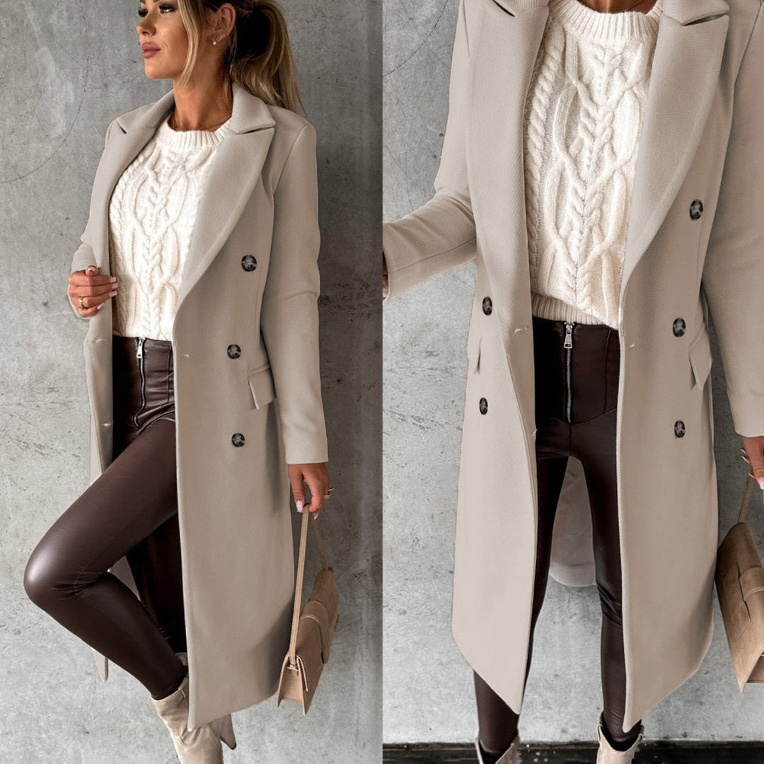 Elegante dames herfstjas met dubbele knoopsluiting en wollenmix
