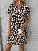 Elegante Luipaardprint Midi Zomerjurk met V-Hals en Korte Mouwen