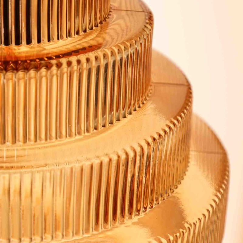 Vintage Flesvormige Hanglamp van Messing en Glas