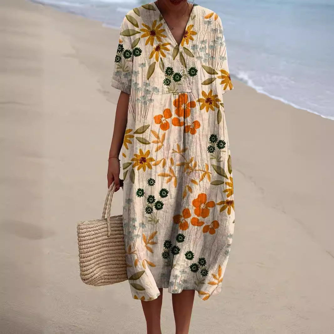 Zomerjurk Bloemenprint V Hals Luchtig Dames Casual Vakantie
