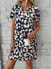 Elegante Luipaardprint Midi Zomerjurk met V-Hals en Korte Mouwen