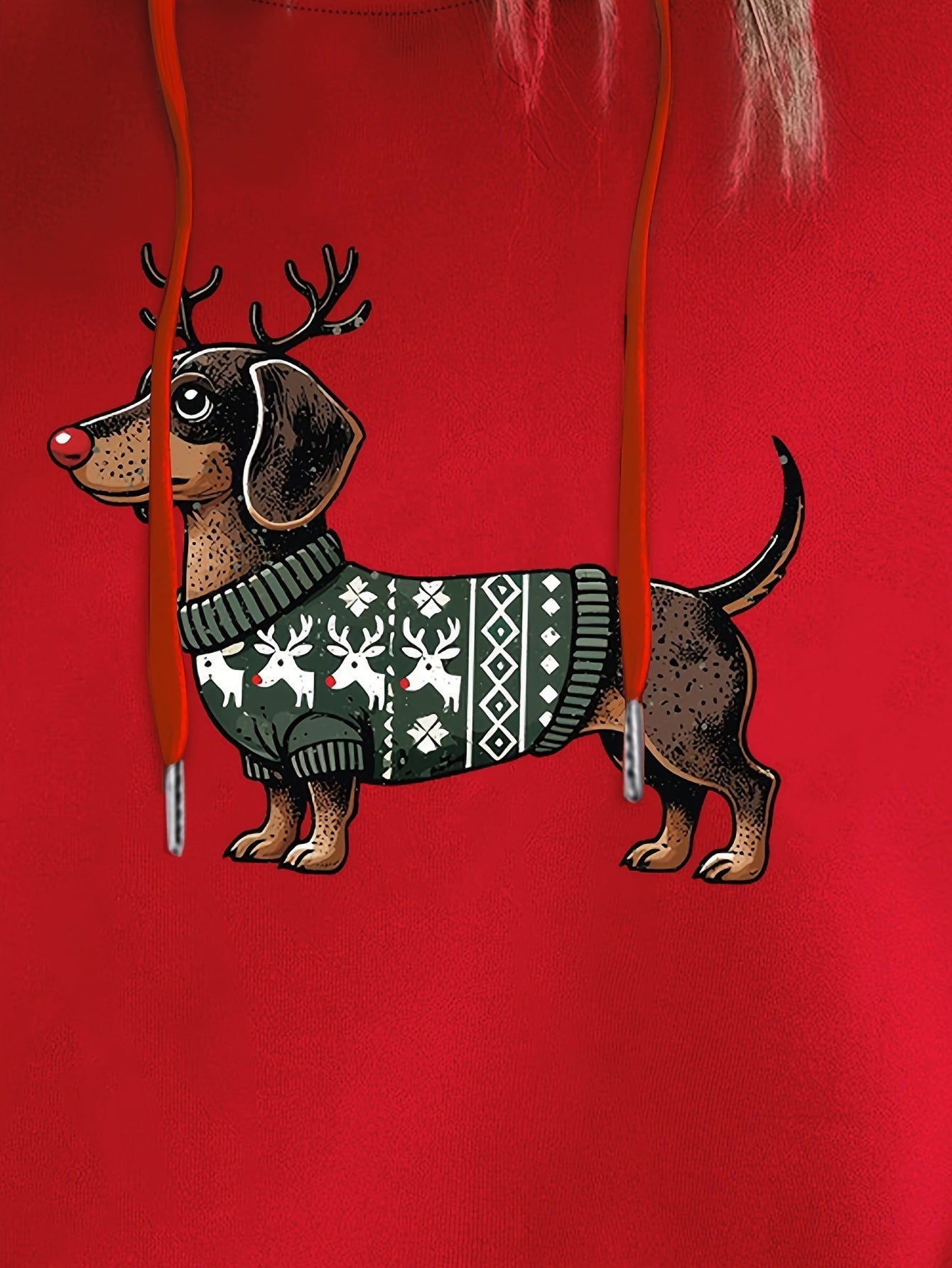 Dames Kerst Hoodie met Teckel Print – Warme Winter Hoodie