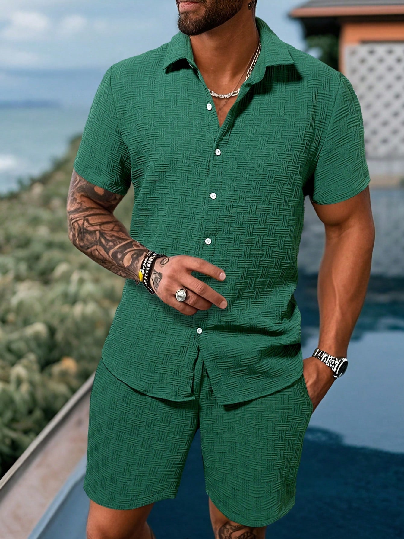 Herenset Zomer Overhemd en Shorts Casual Look