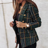 Dames Geruite Blazer met Dubbele Rij Knopen – Klassiek en Elegant