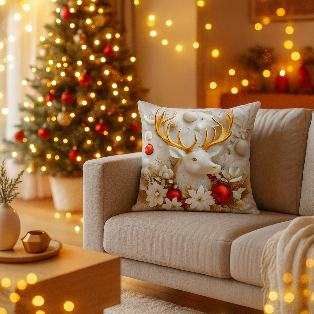 Kerst Kussenhoezen Set – Feestelijke Decoratie voor Woonkamer