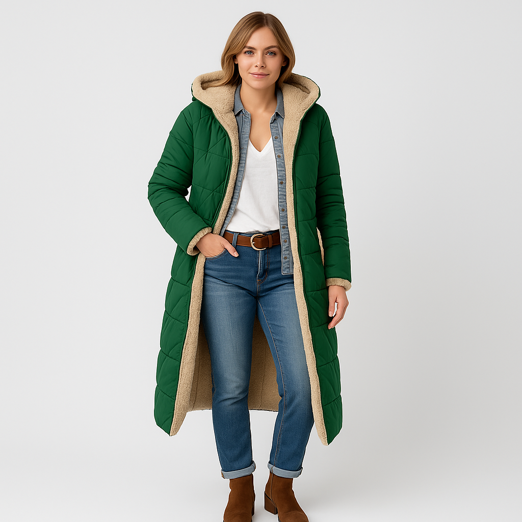 Dames Lange Winterjas met Capuchon – Warm, Zacht & Stijlvol