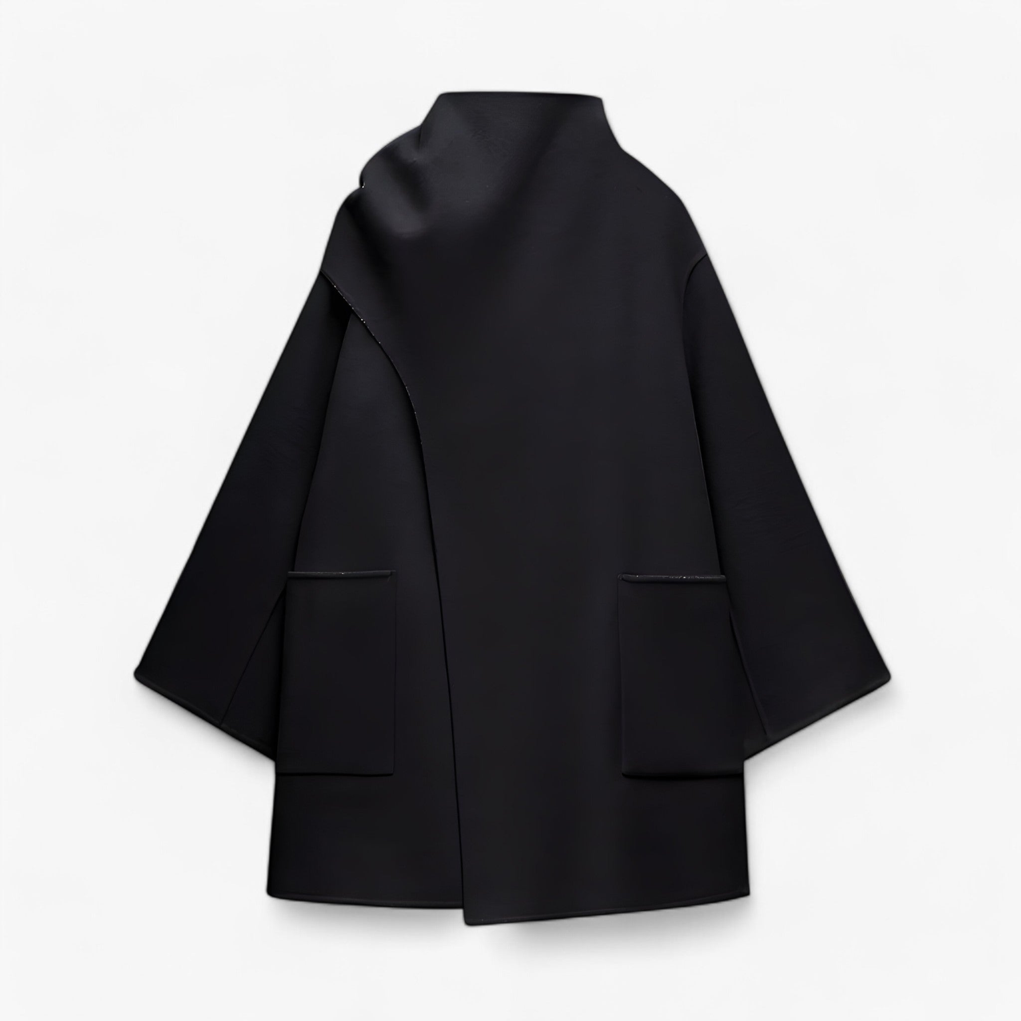 Asymmetrische Damesmantel – Moderne Oversized Jas met Hoge Kraag