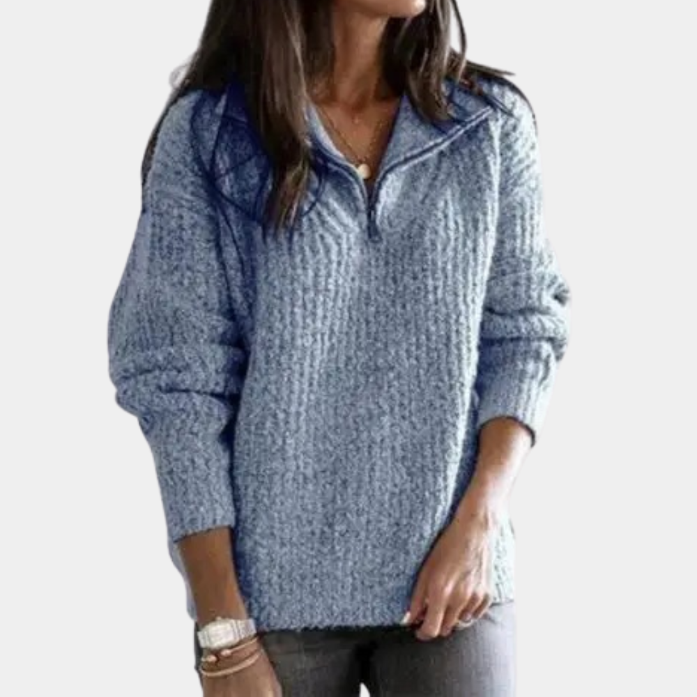 Dames Grofgebreide Halve-Rits Trui – Comfortabele Wintertop