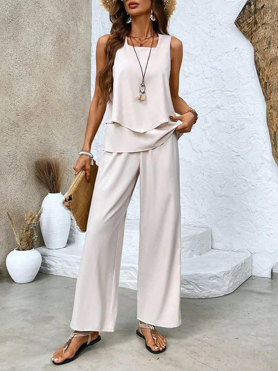 Tweedelig Dames Set: Mouwloos Top & Rechte Broek