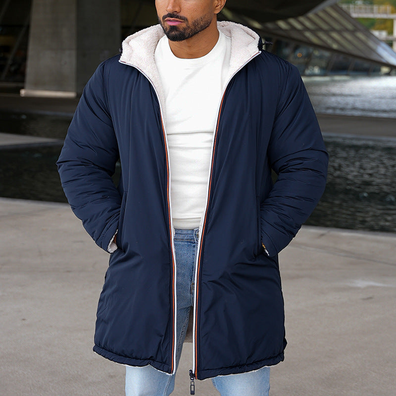 Warme heren winterjas met capuchon en modern ontwerp