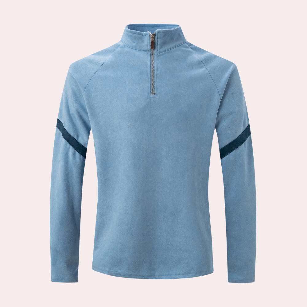 Herentrui met halve rits – Sportieve pullover met strependetail