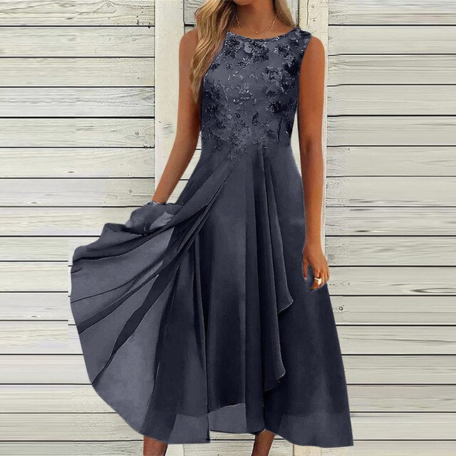 Zomerjurk Midi Dames Luchtige Pasvorm Bloemdetail Mouwloos