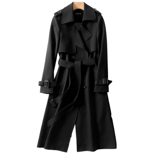 Dames Lange Trenchcoat – Elegante Jas met Ceintuur en Dubbele Rij