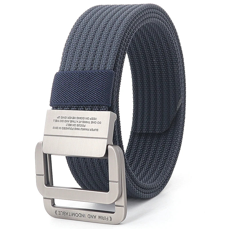 Unisex Canvas Riem met Dubbele Metalen Ring Gesp - Verstelbare Gestreepte Tailleband