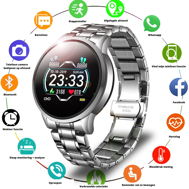Klassieke Smartwatch met Hartslagmeter, Stappenteller, IP67, iOS/Android, Bluetooth