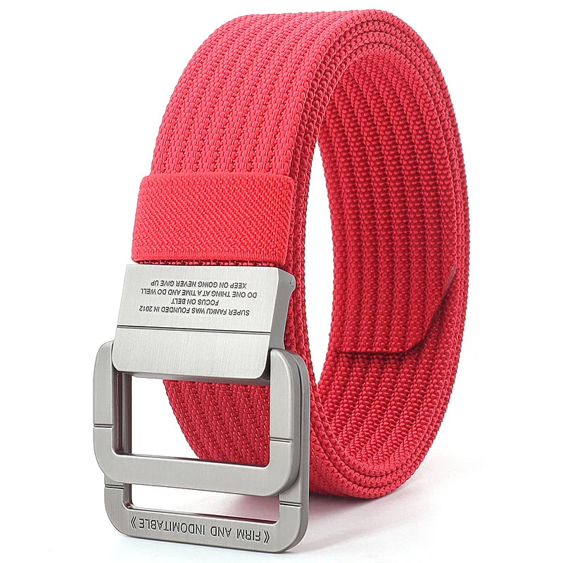 Unisex Canvas Riem met Dubbele Metalen Ring Gesp - Verstelbare Gestreepte Tailleband