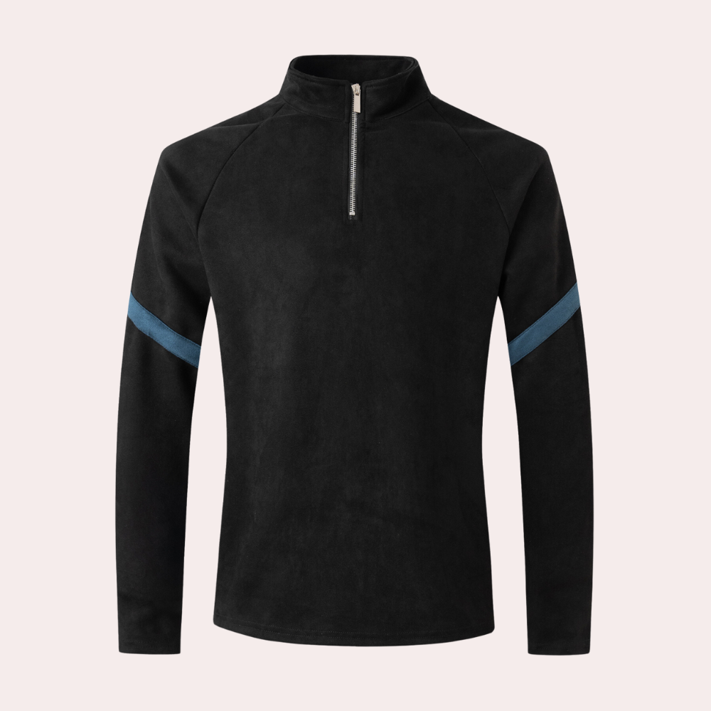 Herentrui met halve rits – Sportieve pullover met strependetail