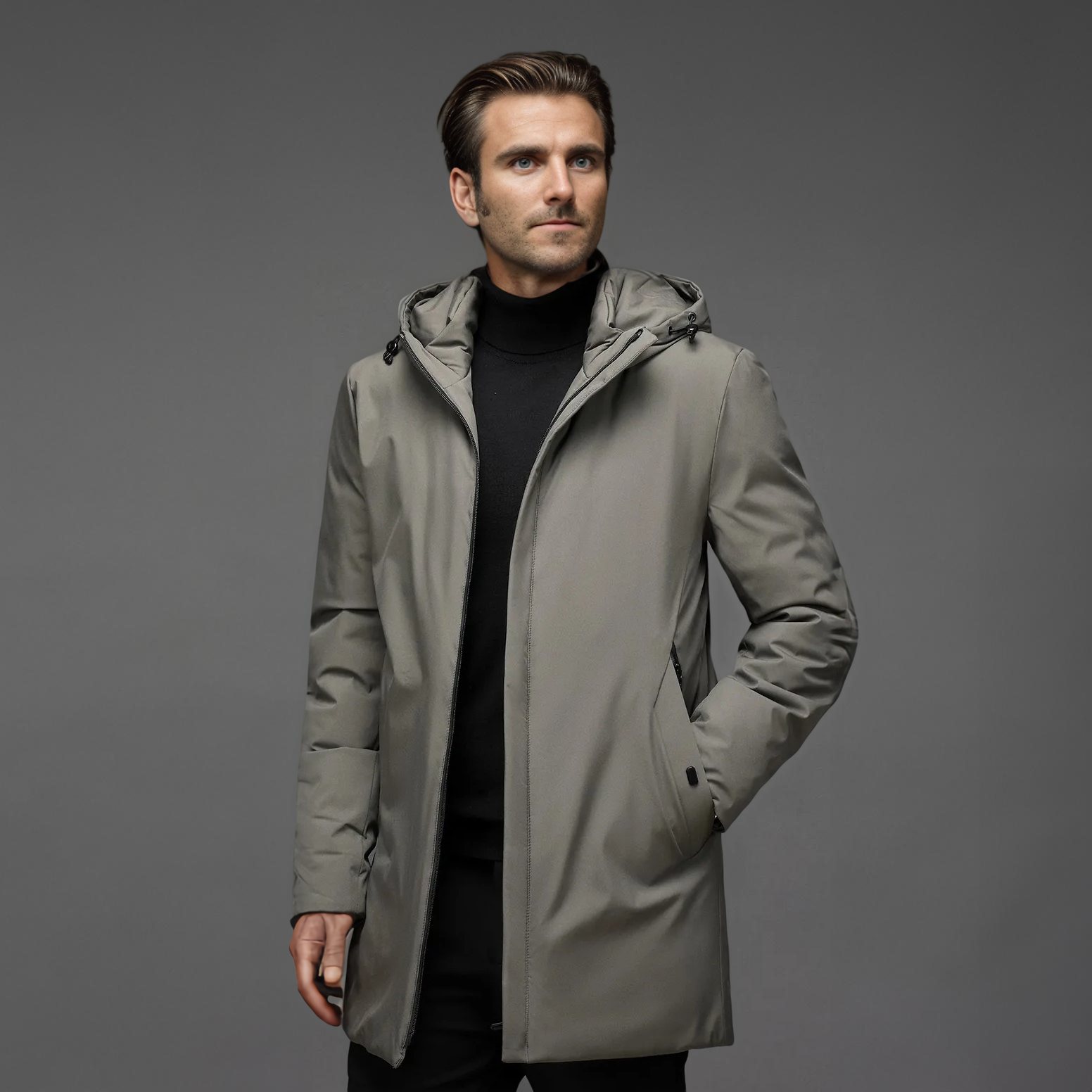 Moderne Winterjas voor Heren met Capuchon en Slim Fit Design