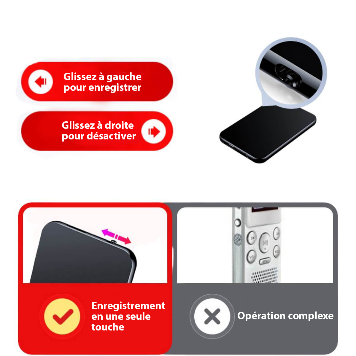 Ultradunne Discrete Microfoon Recorder met Lange Batterijduur