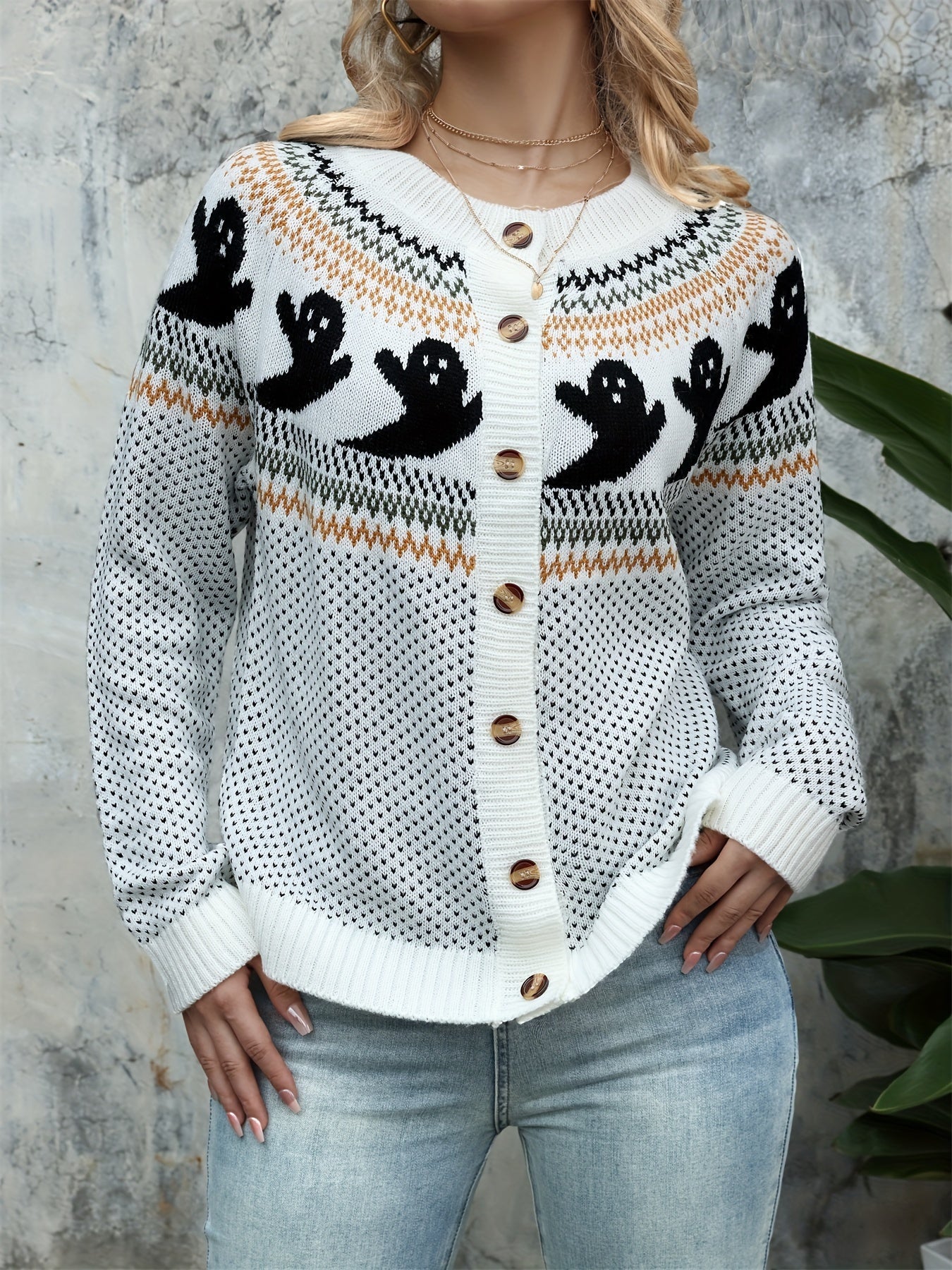 Halloween Strickjacke met Geistermotief - Comfortabel en Stijlvol-mezamstore.nl
