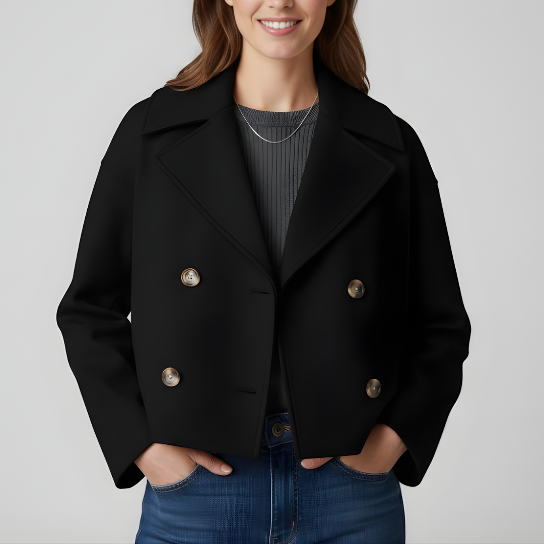Dames Jas Kort Model Dubbelrij – Elegant & Tijdloos