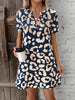 Elegante Luipaardprint Midi Zomerjurk met V-Hals en Korte Mouwen