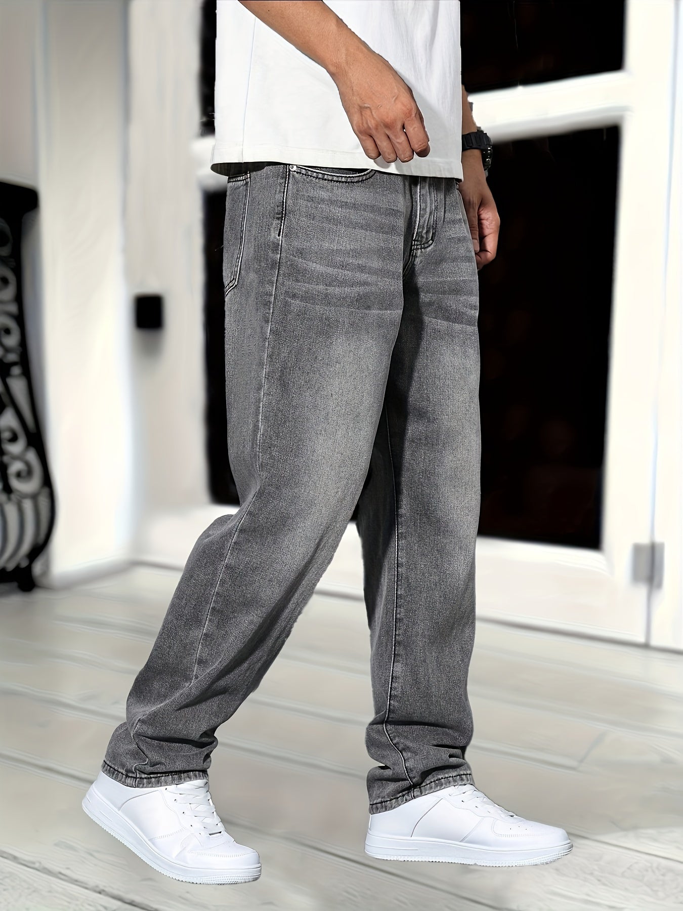 Heren Relaxed Fit Jeans – Grijze Denim Broek met Casual Stijl