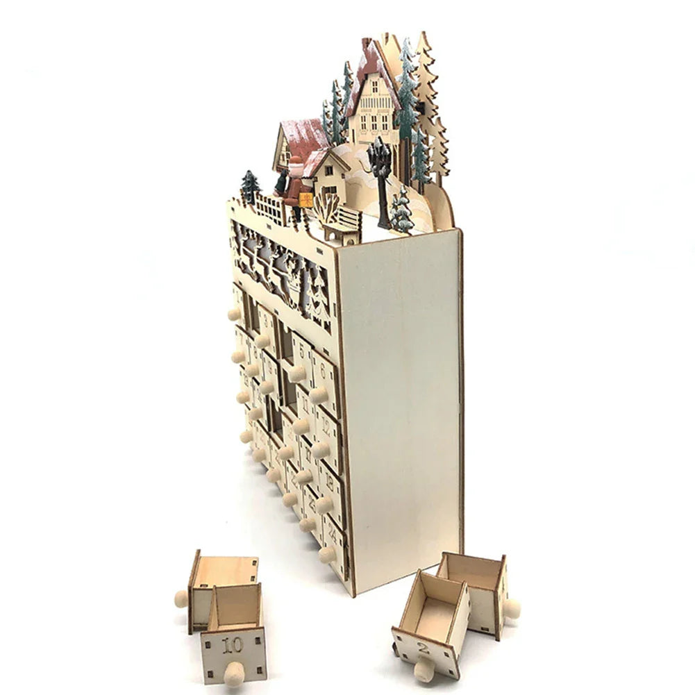 Houten Adventskalender met Licht – Herbruikbare Kerstkalender 24 Vakjes