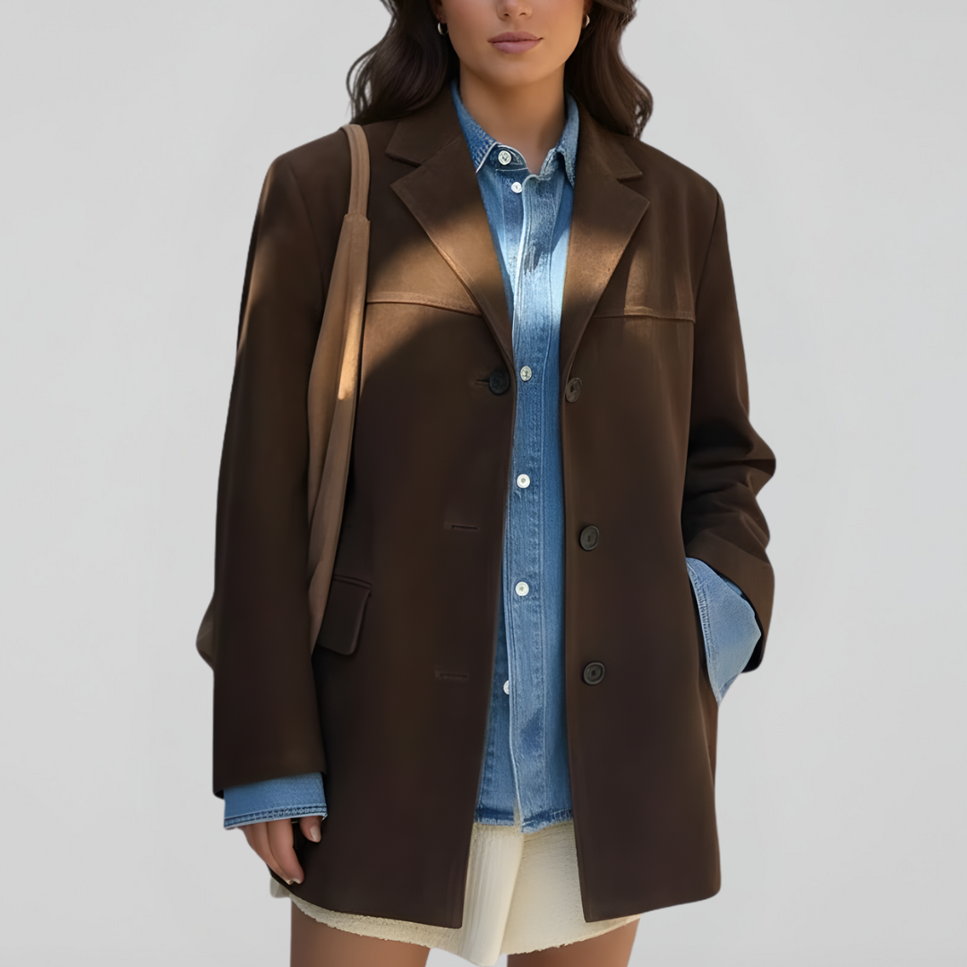Dames Suède-Look Jas – Elegant & Tijdloos Herfstmodel
