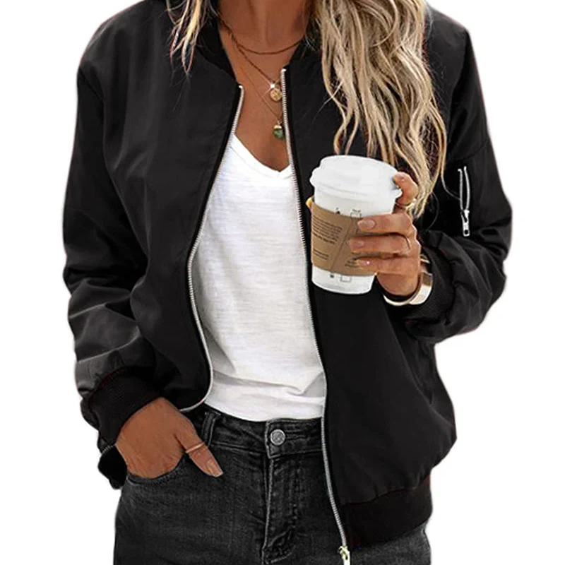 Dames Bomberjacke Lang Mouwen Met Rits