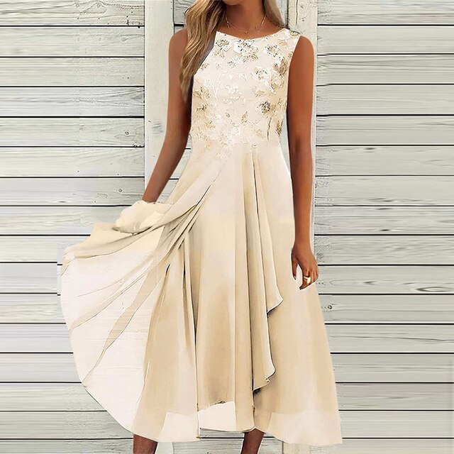 Zomerjurk Midi Dames Luchtige Pasvorm Bloemdetail Mouwloos