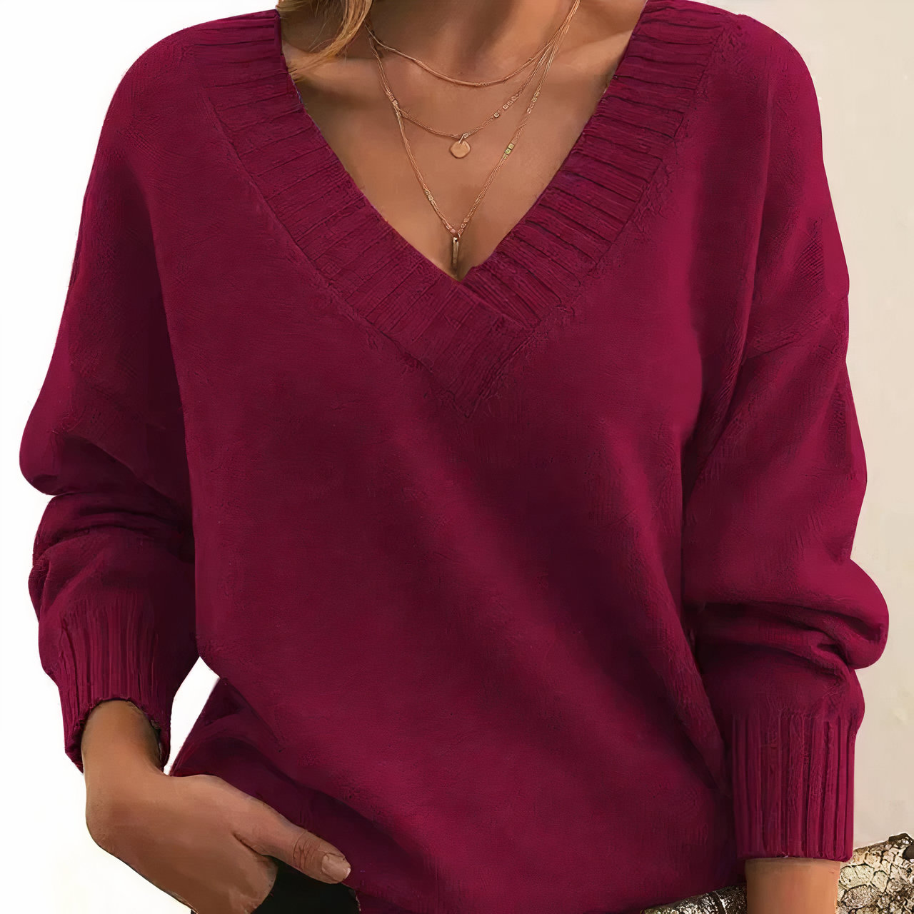 Dames V-Hals Trui – Zachte Comfort Sweater met Elegante Pasvorm
