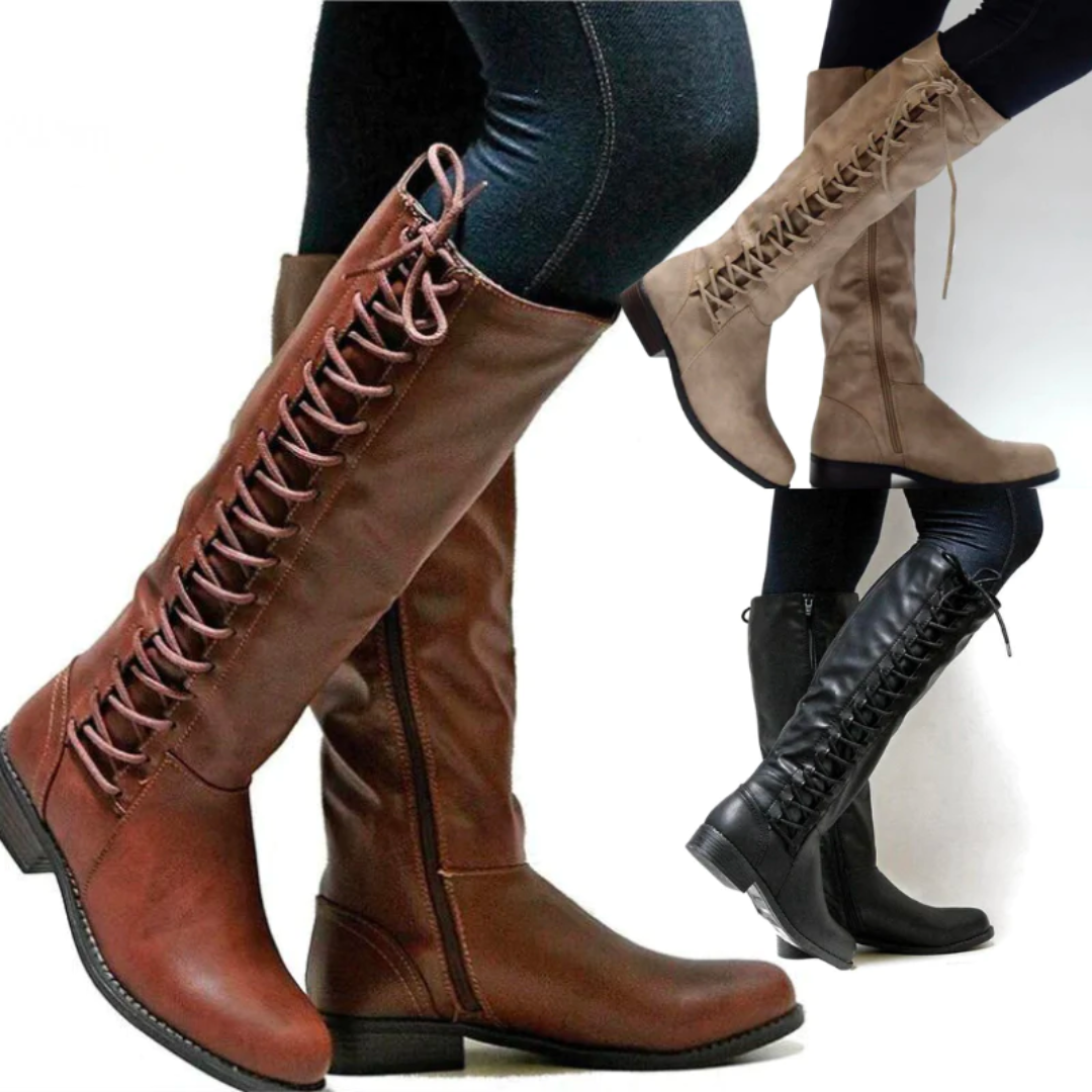Dames Hoge Veterschoenen – Modieuze Lange Boots met Comfort Fit