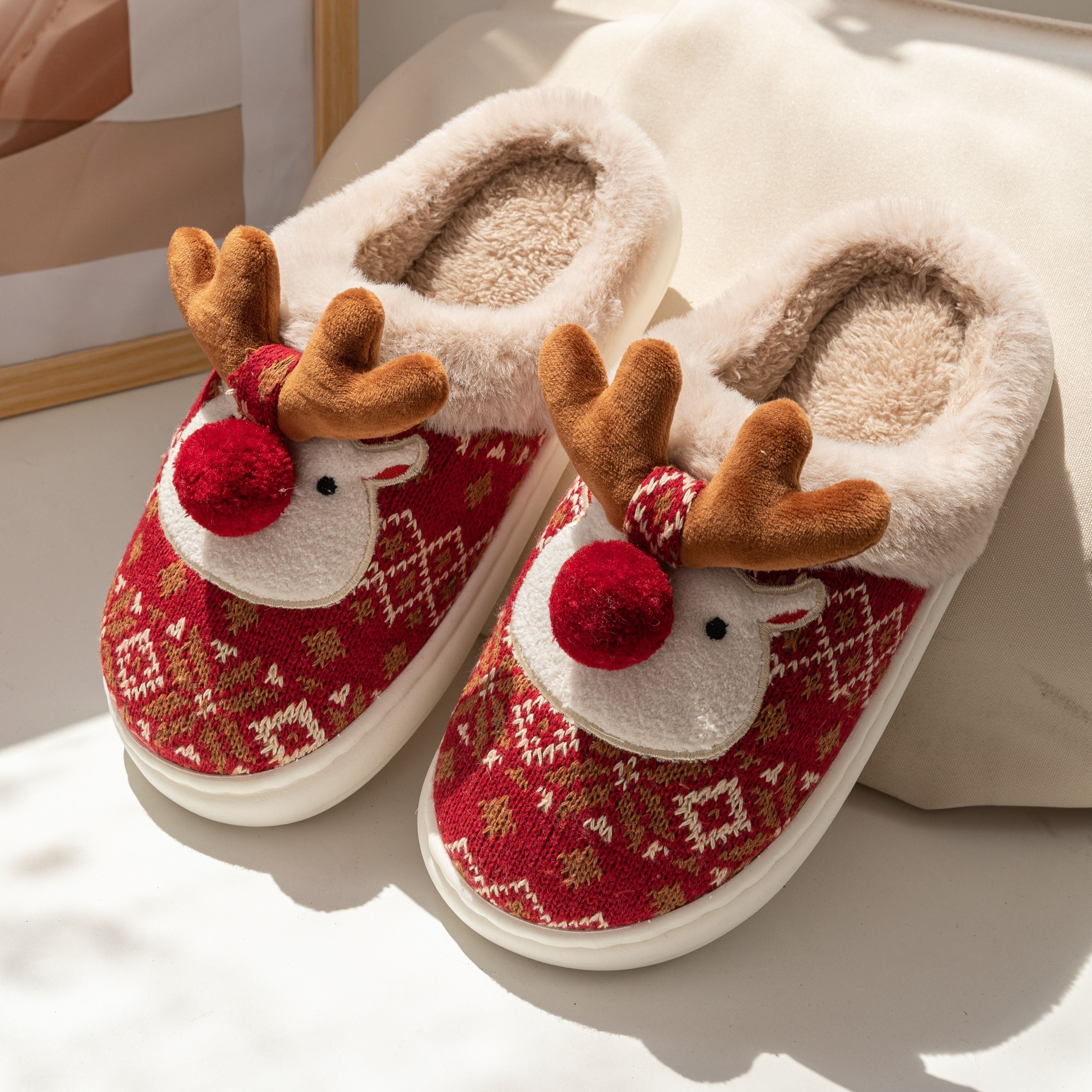 Kerst Rendier Pantoffels voor Dames – Warme Winter Slippers
