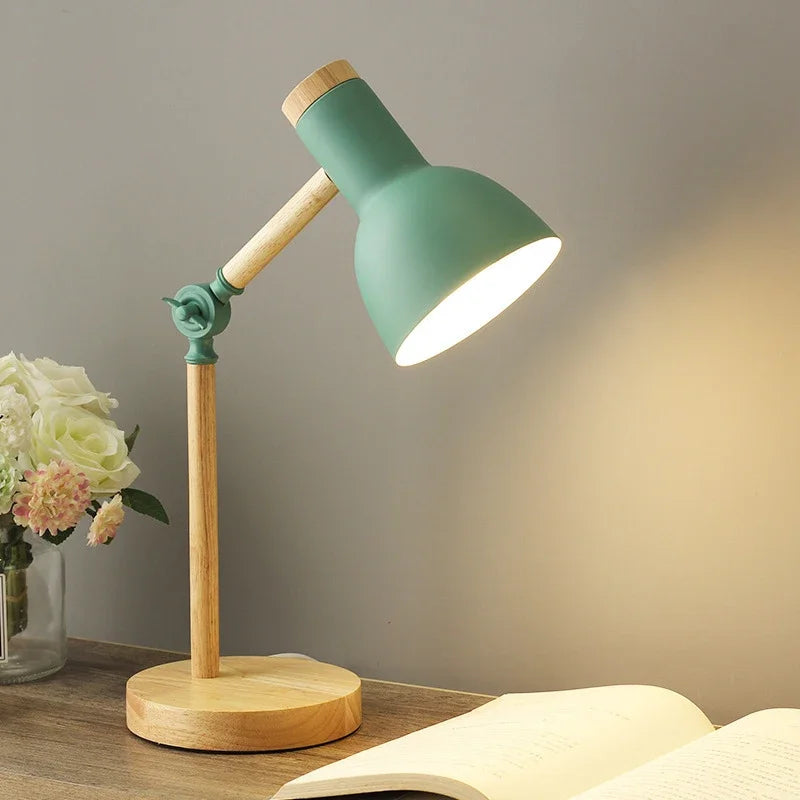 Gekleurde Houten Tafellamp met Verstelbare Arm