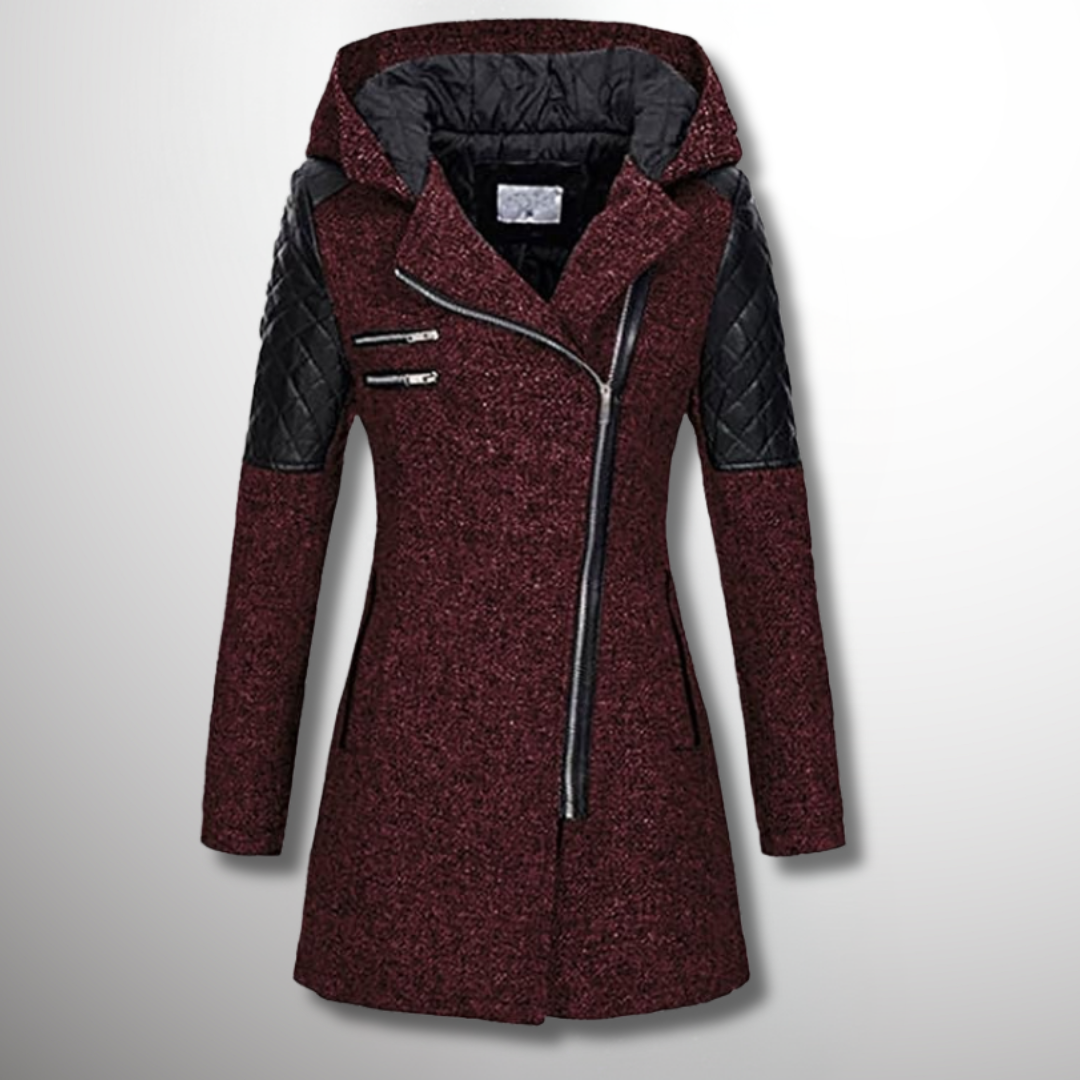 Lange damesjas – Elegante jas met capuchon en leren details