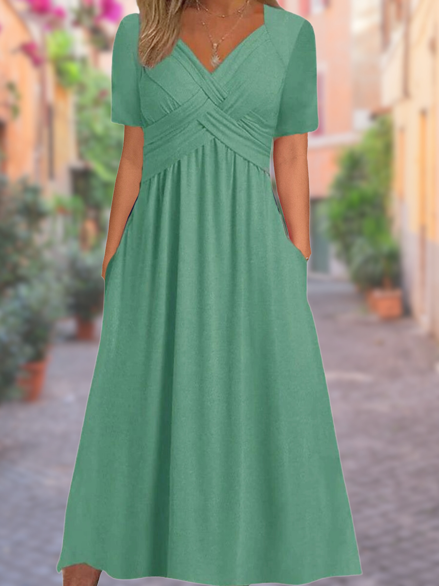 Zomerjurk Midi Dames V Hals Luchtige Pasvorm Casual Dames