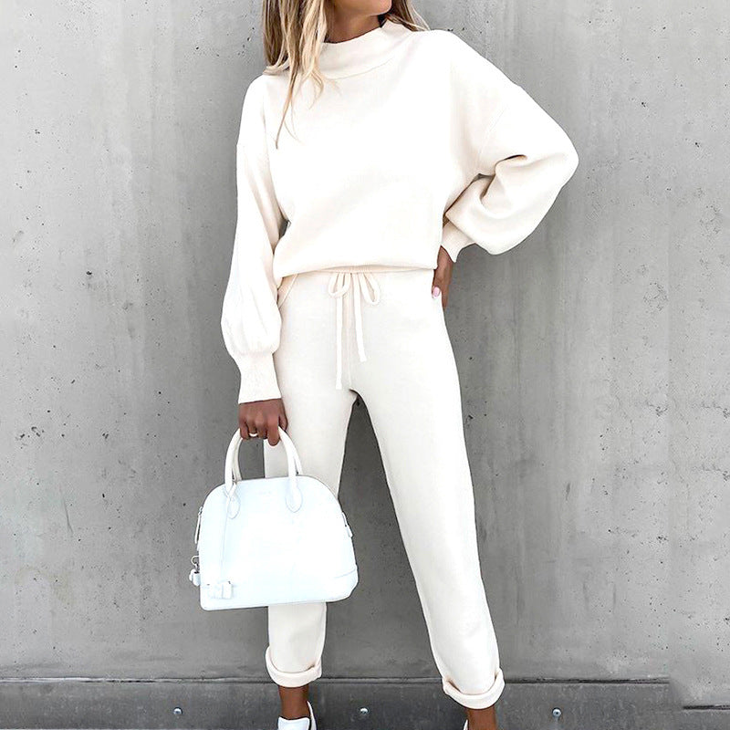 Dames huispak zacht 2-delig coltrui met hoge taille broek loungewear