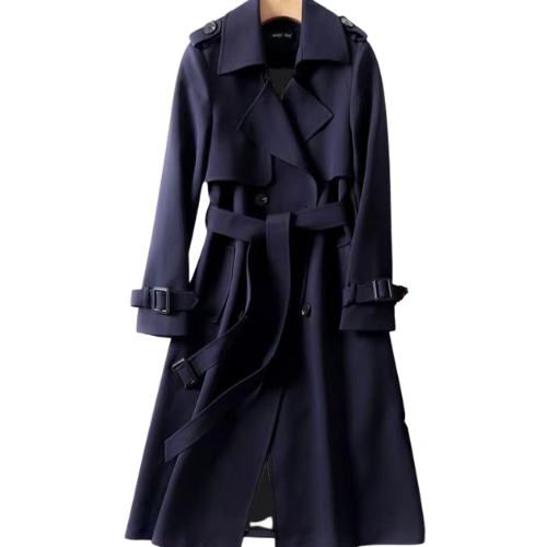 Dames Lange Trenchcoat – Elegante Jas met Ceintuur en Dubbele Rij