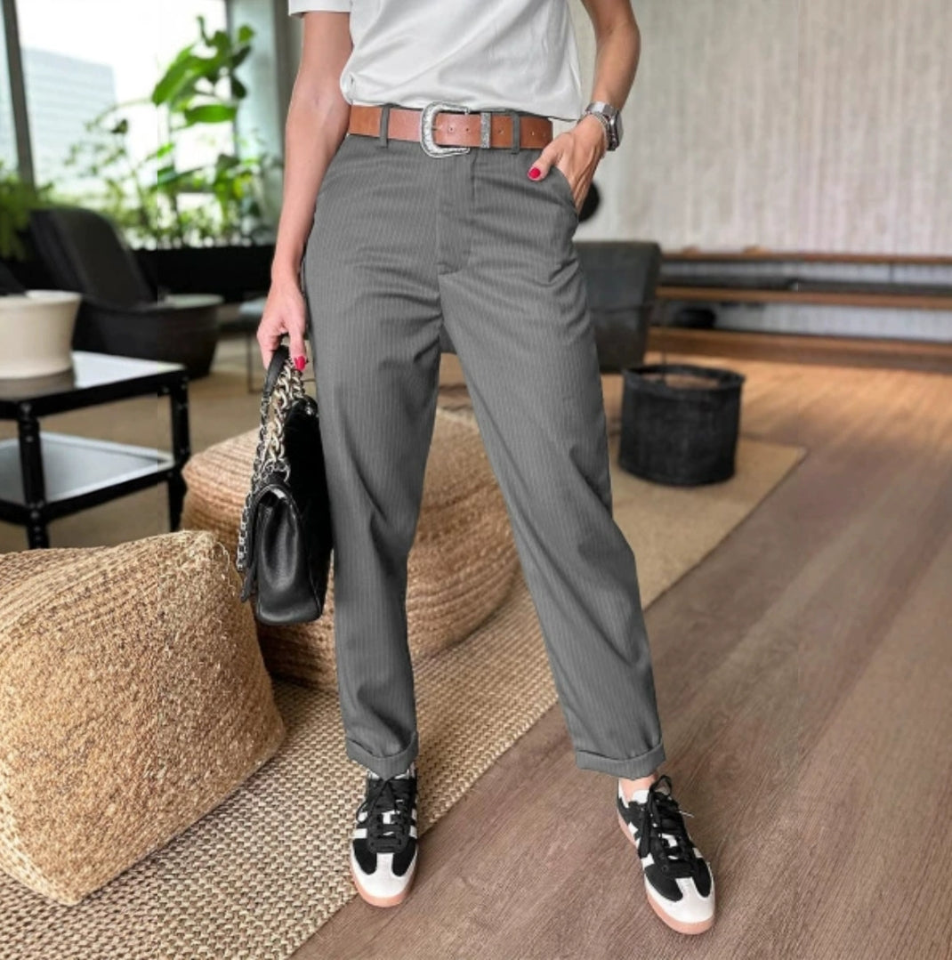 Dames High Waist Pantalon met Rechte Pijpen & Blazerstijl