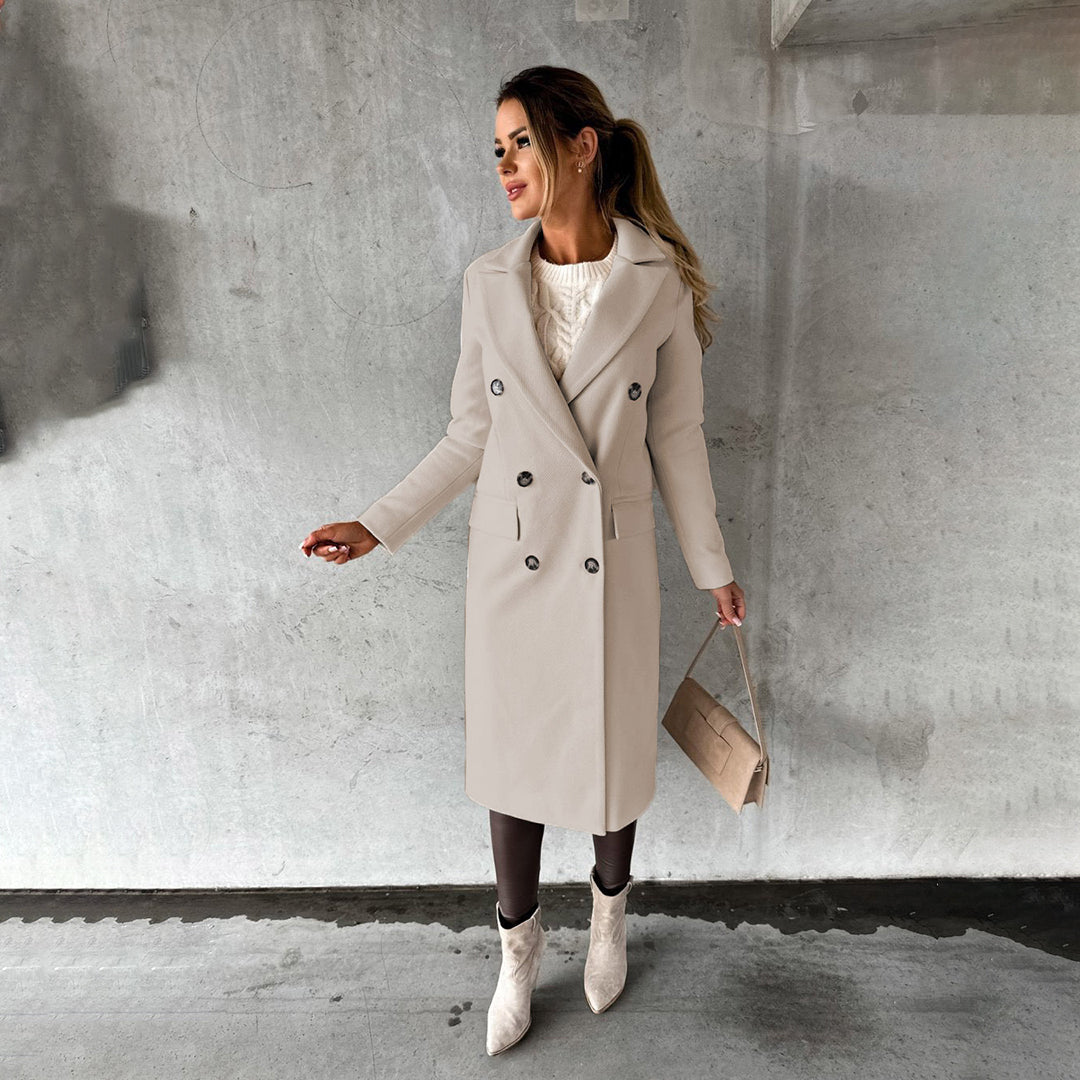 Elegante dames herfstjas met dubbele knoopsluiting en wollenmix