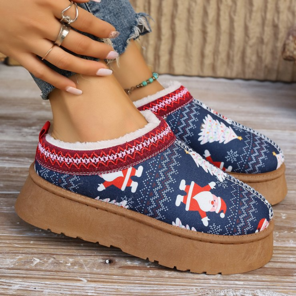 Dames Kerstsloffen – Warme Winterpantoffels met Feestelijke Print
